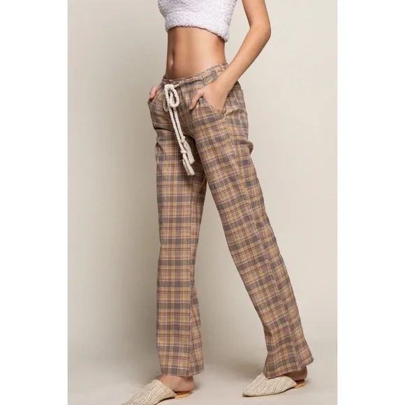 POL Olive Plaid Cotton Straight Leg Pants - Picture 4 of 8